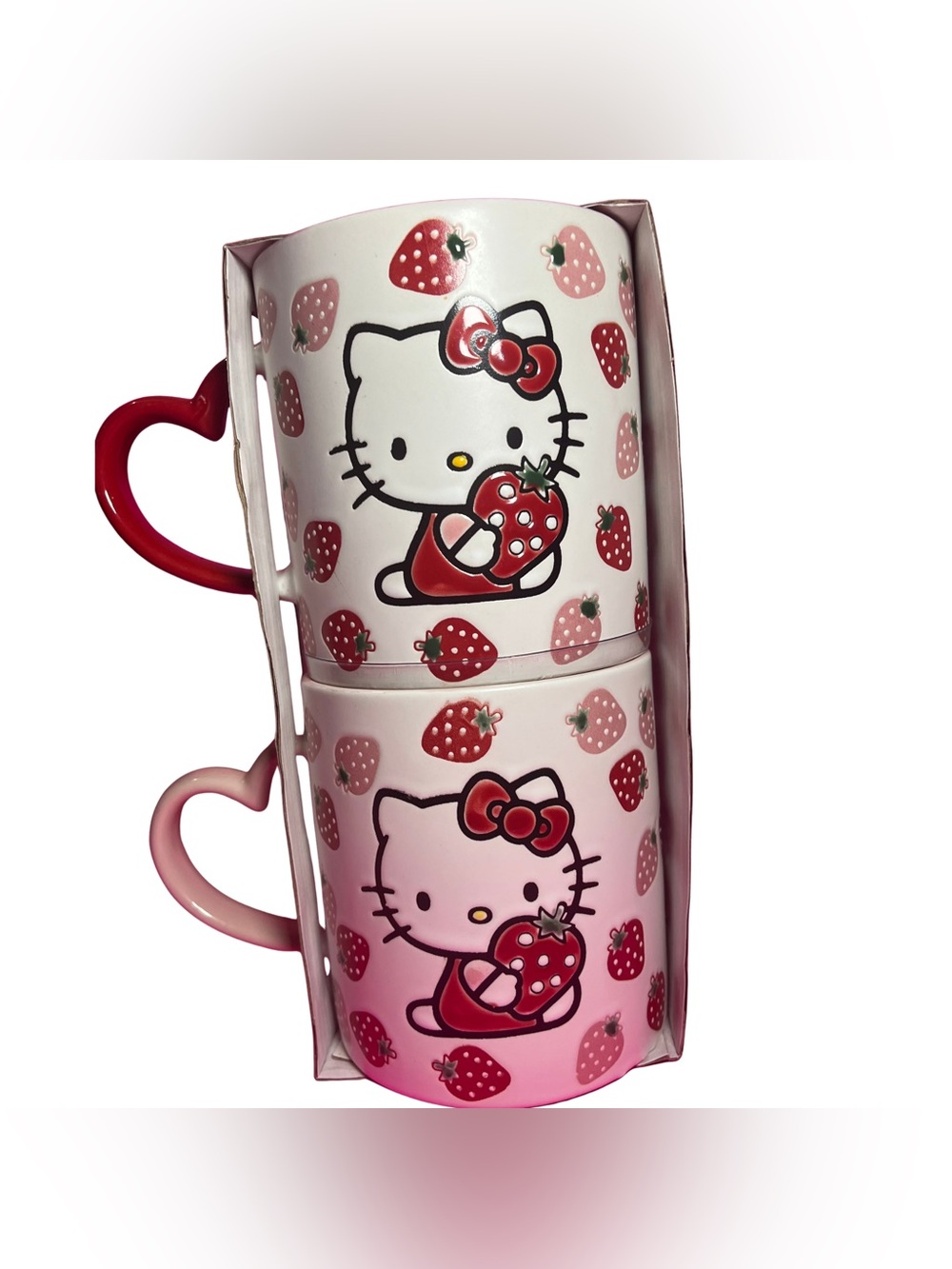 Two 21 Oz Hello Kitty Pink and Red Strawberry  Mug Set